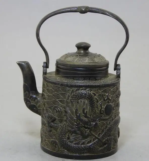 

Коллекция старинная китайская бронза ручная резная чайник с драконом w Qianlong Mark