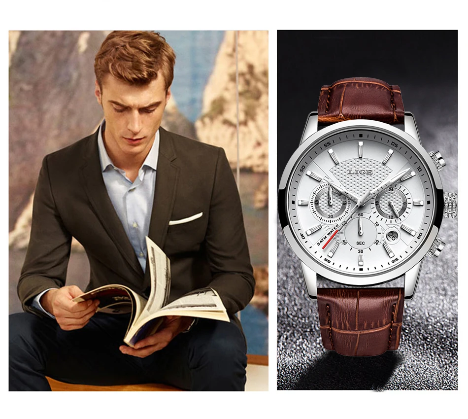 Reloj hombre модные золотые мужские часы lige top класса люкс Бизнес Нержавеющая сталь Водонепроницаемый кварцевые часы Для мужчин, спортивные часы