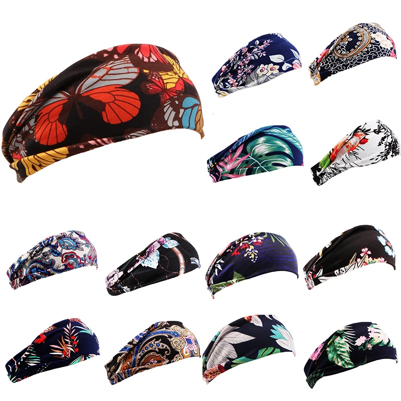 

Ladies Printed Sports Headband Yoga Bohemia Style Print Fashion Hair Accessories Fitness Wash Face Sweatband Turban Head Wrap