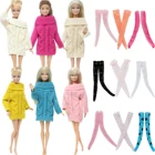 5 шт.лот = 2 ярких платья для кукол, свитер из чистого хлопка + 3 случайных кружевных чулки, носки, аксессуары, Одежда для кукол Барби, игрушка