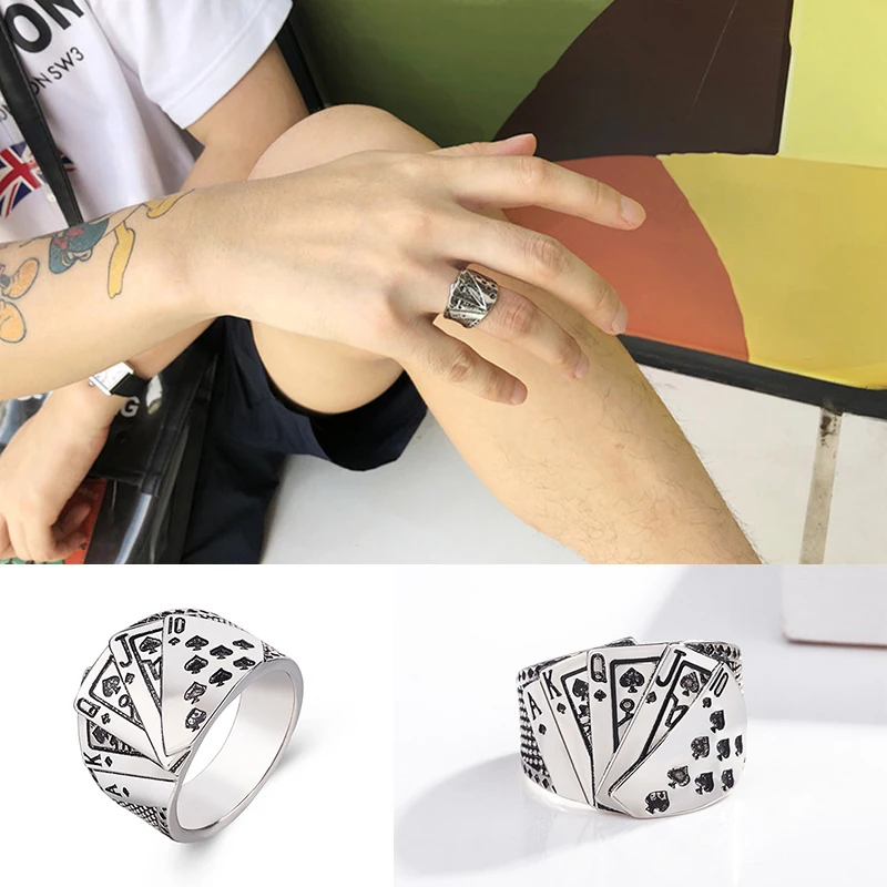 Волшебная игральная карта мужское кольцо из титановой стали Ретро хип хоп