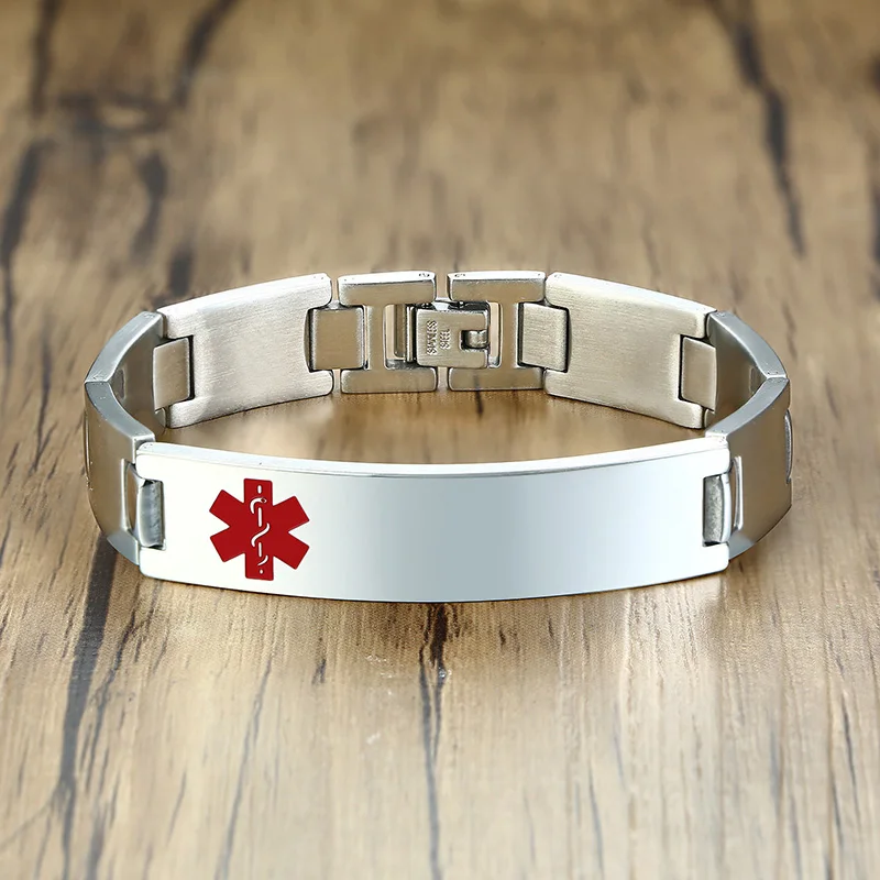 Персонализированные Гравированные медицинские браслеты из нержавеющей стали с