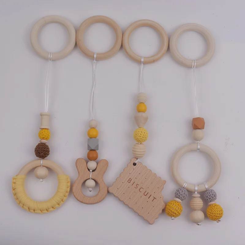 4 Pc/set Lovely Baby Wood Chain Rattle Toys Nursery Kids Room Decoration Accessories Gym Play Rack Hanging Decor Ornaments