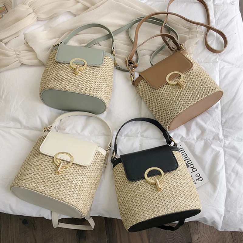 Handmade Small Straw Bag 2020 Bucket Bags for Women Summer Crossbody Lady Travel Handbags Female Shoulder Messenger | Багаж и сумки