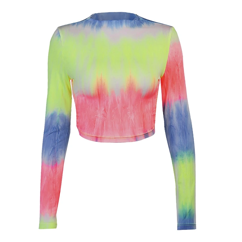 

Backless Tie Dye Long Sleeve T Shirt Summer Crop Top Women Streetwear Printed Bandage Fashion Casual Tops