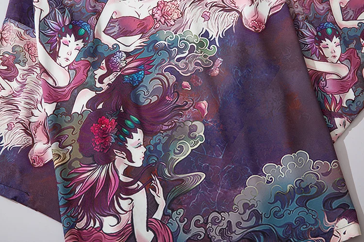 

Summer Green Ukiyoe Printed Japanese Kimono Yukata Women Men Tops Shirts Asian Haori Coat Clothes Loose Japan Beach Cardigan