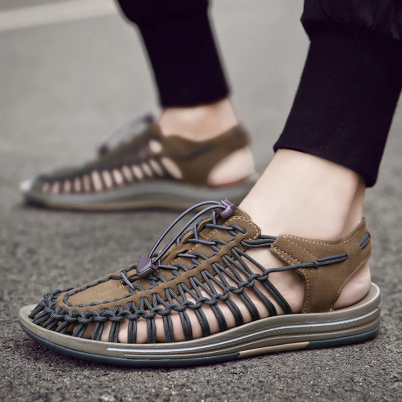 

Мужская пляжная обувь, плетеные сандалии, уличная летняя повседневная обувь, римские сандалии TC21