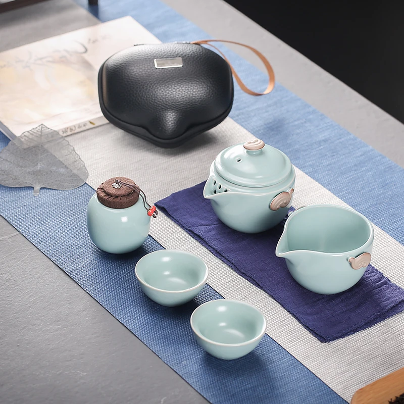 

Chinese Ceramic Tea Set Porcelain Crockery Teapot Set Travel Portable Outdoor Afternoon Tea Set Kubek Teaware Sets Gift DA60CJ