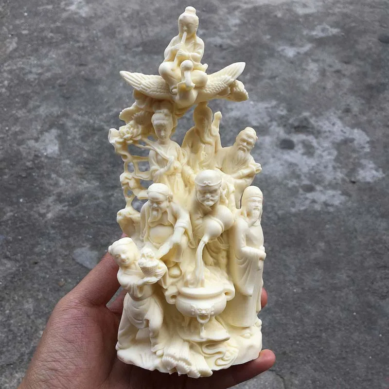 

Exquisite Ivory Fruit Eight Immortals Crossing the Sea Ornaments Home Decoration Lucky Feng Shui Crafts Wen Wan Characters Statu