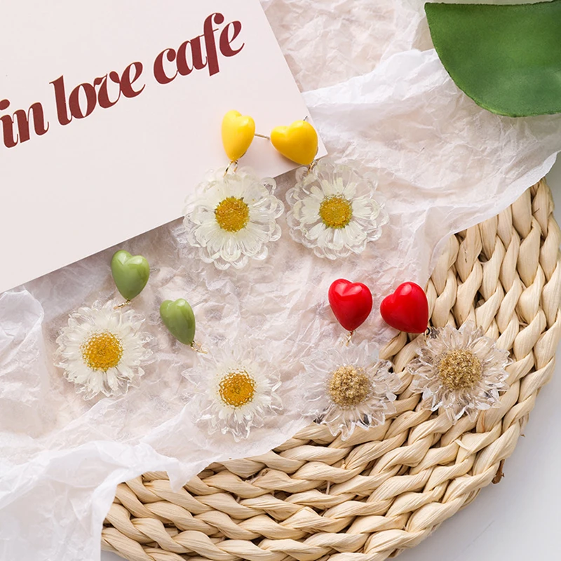 Корейские модные простые белые акриловые длинные серьги с ромашками милые