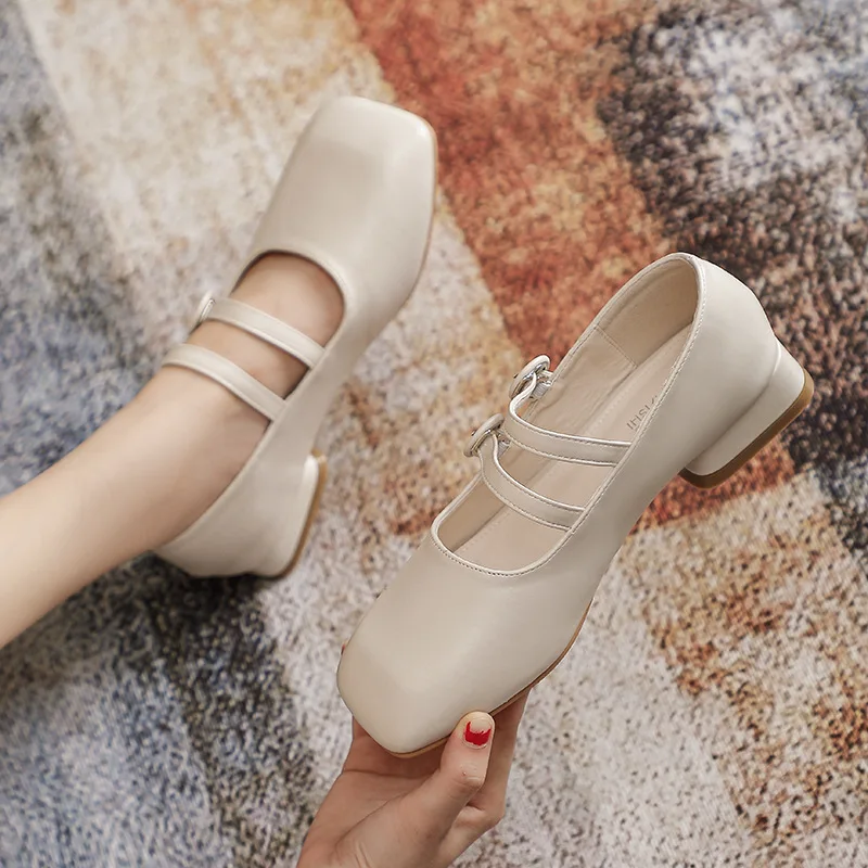 

Large Mary Jane women's shoes 2021 new summer middle heel small leather shoes fairy gentle high-heeled grandma's shoes thick