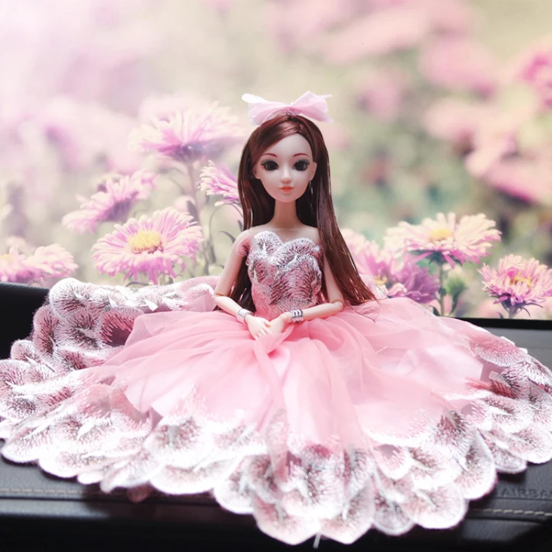 

Wedding Dress Doll Car Decor Silk Material Car Ornaments Auto Interior Decorations Girls Toys Ornament Accessories