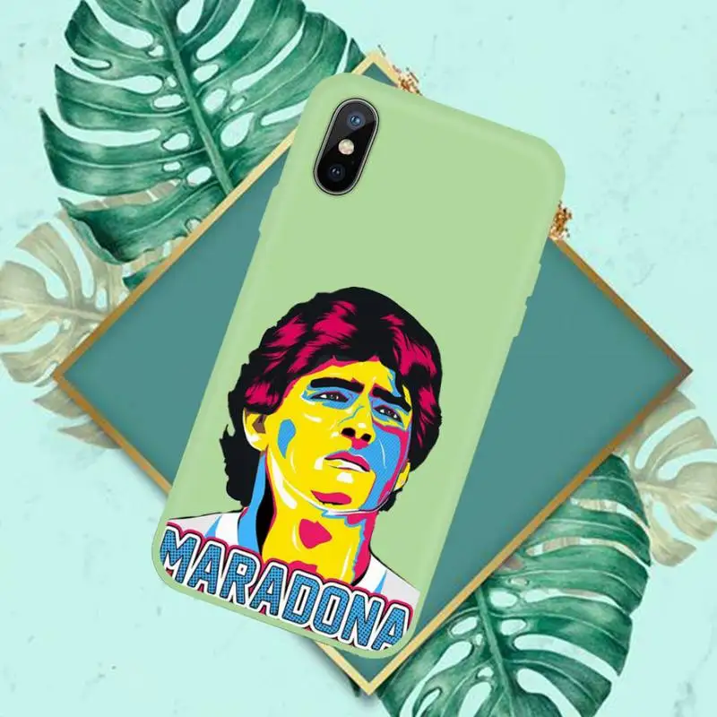 

caetoon Maradona Phone Case Green Candy Color for iPhone 11 12 mini pro XS MAX 8 7 6 6S Plus X SE 2020 XR