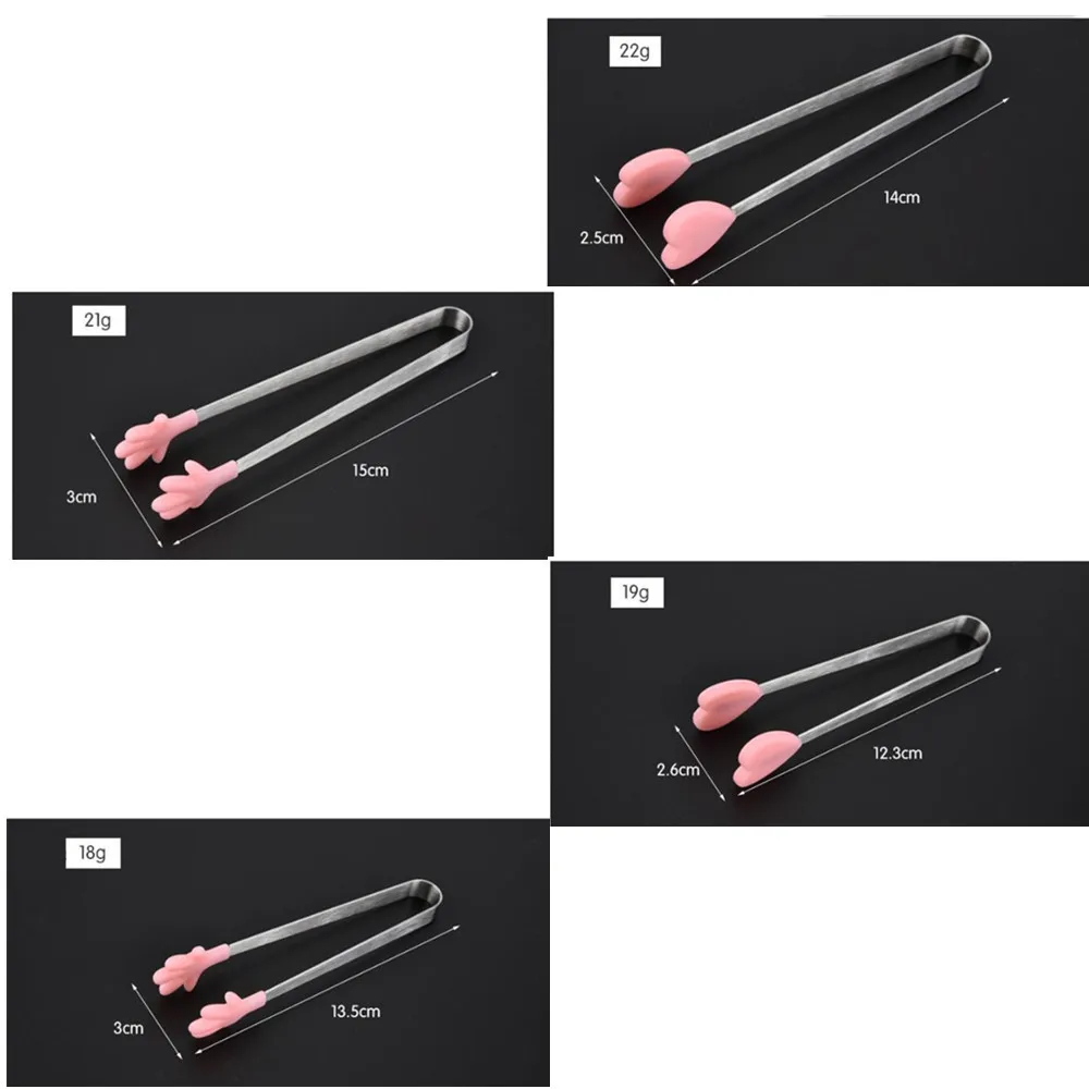 

1pcs Cute Small Silicone Clip Non Slip Stainless Steel Mini Food Ice Square Suger BBQ Clip Tongs Food Clips Kitchen Products