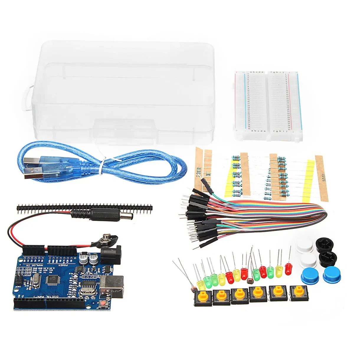 

Базовый стартовый набор для Arduino UNO R3 Mini, макетная плата светодиодный светодиодная перемычка, кнопка с коробкой