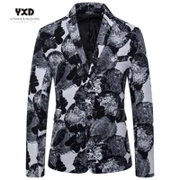 plus size 4xl spring autumn brand new mens casual slim fit suit for men ethnic printed suit jackets mans linen blazers costume