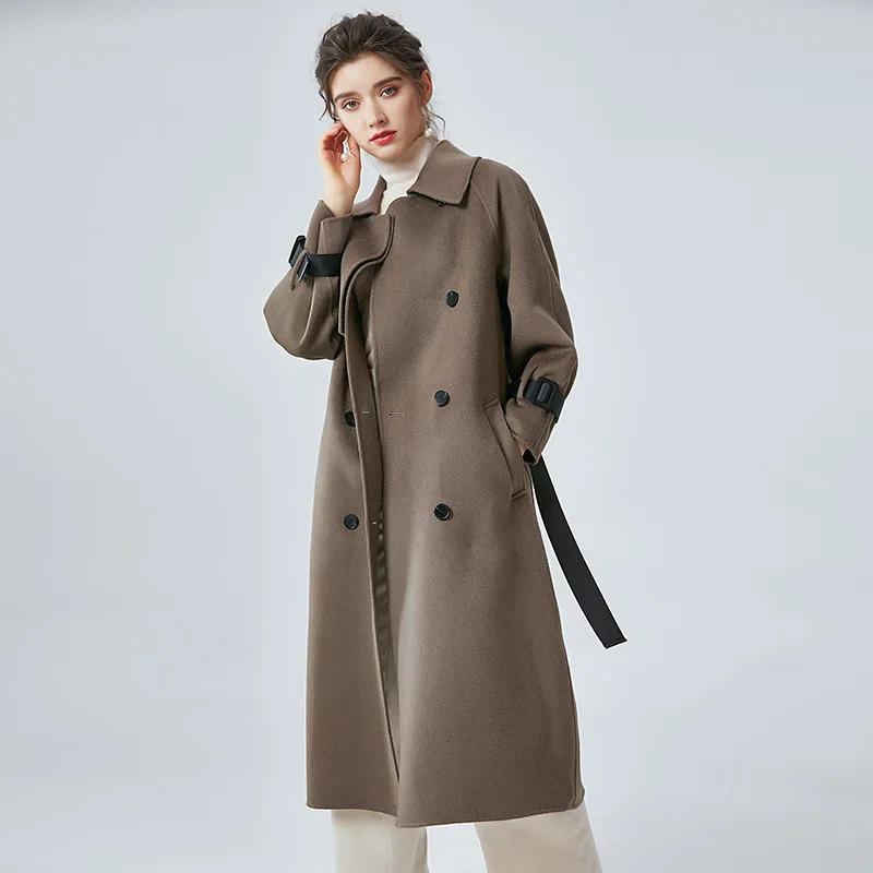 

2020 New Autumn Winter Fashion Cashmere Coat Double Breasted With Belt Women's Winter Coat Plus Size Woolen Coat