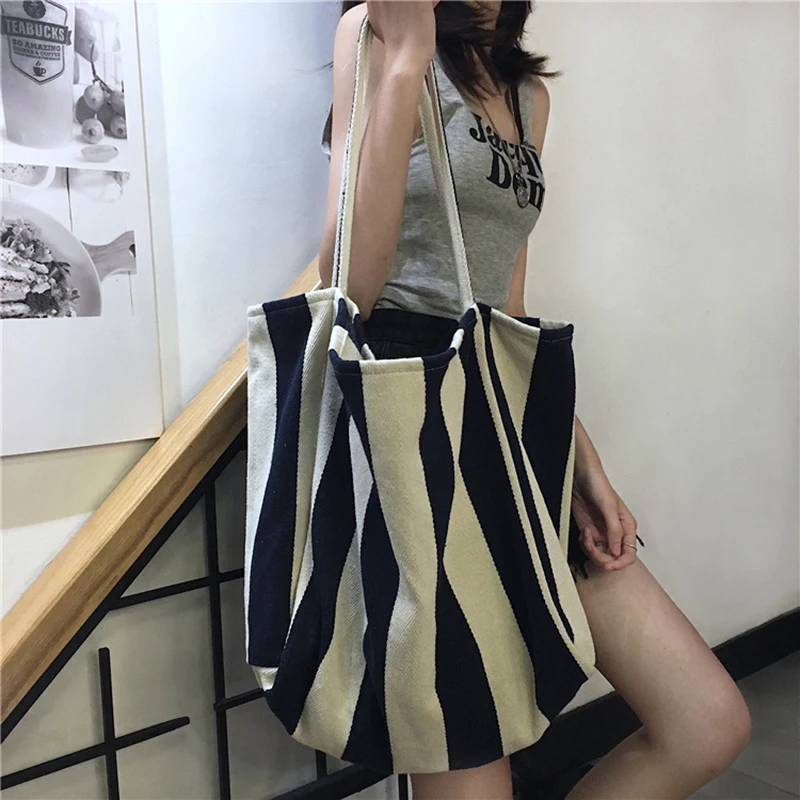

Women handbag 2020 new Vintage woven stripe bag single shoulder bag large capacity canvas women bag