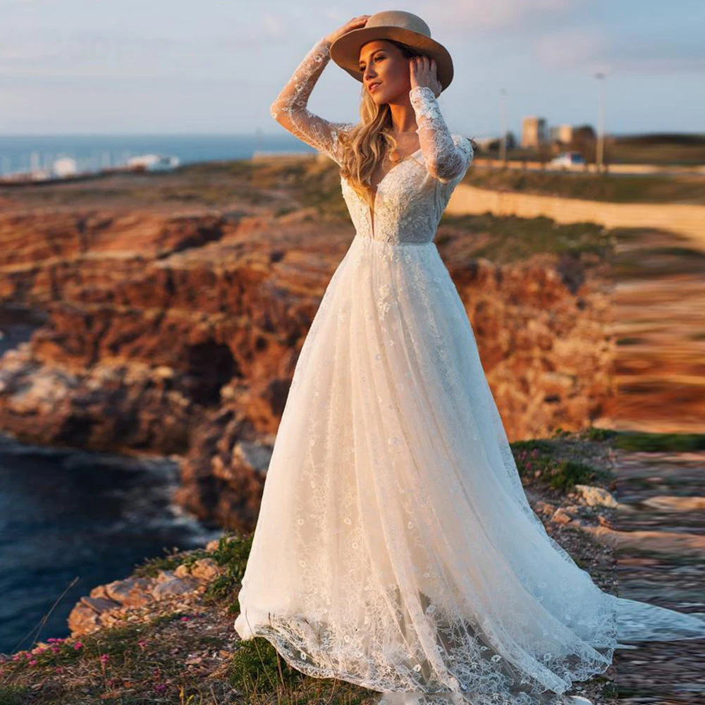 

Женское свадебное платье It's yiiya, белое кружевное платье А-силуэта со шлейфом и длинными рукавами на лето 2019