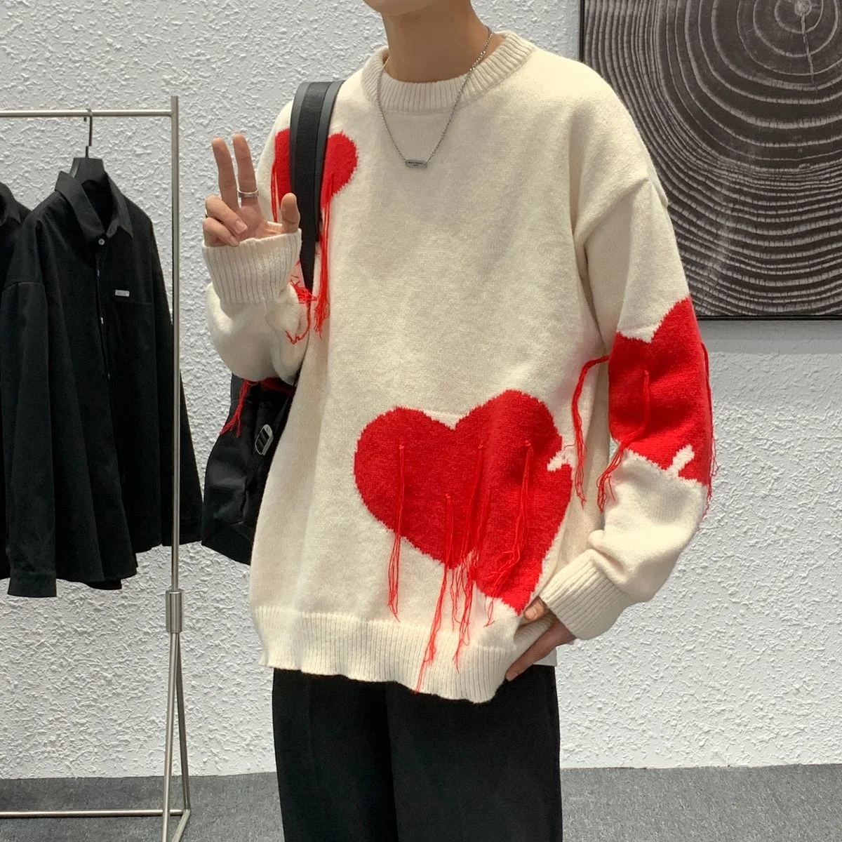 

Зима 2021, Мужская одежда для пары, шерстяной свитер с длинным рукавом, пальто с круглым вырезом, Свободный пуловер в ленивом стиле для мужчин, ...