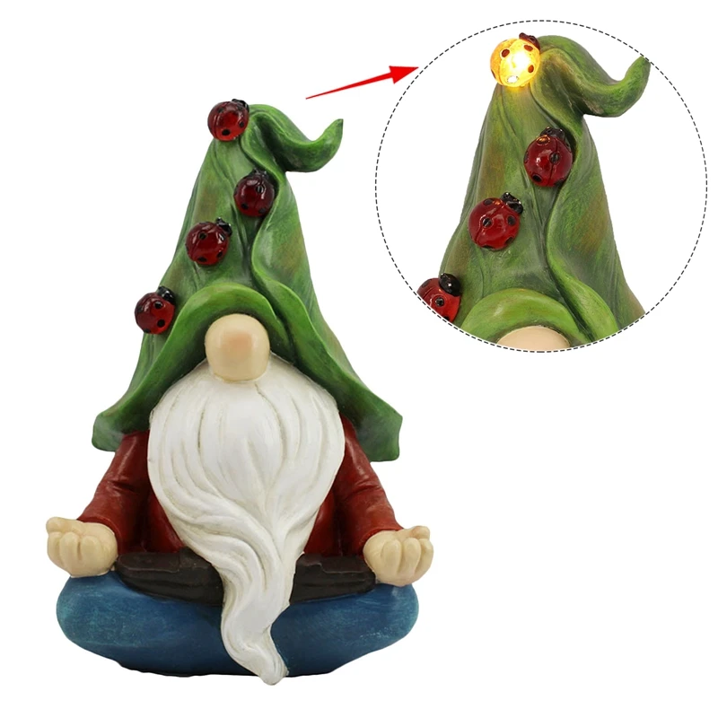 

Meditating Gnome Garden Statue with Solar LED Light Resin Dwarf Figurine Ornaments for Patio Yard Lawn Outdoor Garden Decoration