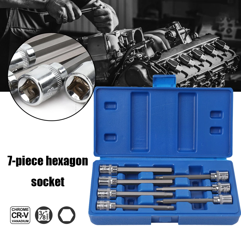 

7pcs 3/8 inch Hexagon Extension Socket Adapter Wrench Spanner Sleeve Tools 3mm 4mm 5mm 6mm 7mm 8mm 10mm Repair Disassembly Tools