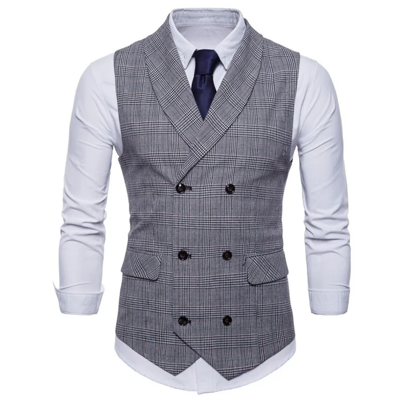 

Brand Suit Vest Men Jacket Sleeveless Dark Gray/Gray/Brown Vintage Tweed Vest Fashion Spring Autumn Plus Size Waistcoat