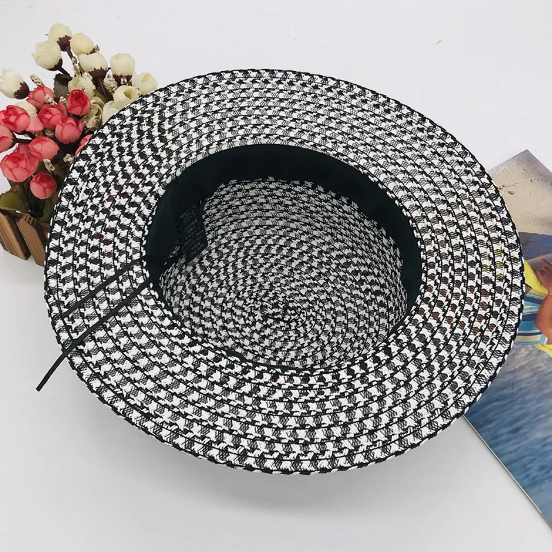 Xiang Fu черно-белая соломенная шляпа с широкими полями и плоской крышей для лошадей