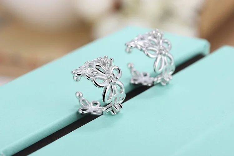 Женские серебряные серьги-клипсы в виде цветка розы | Украшения и аксессуары