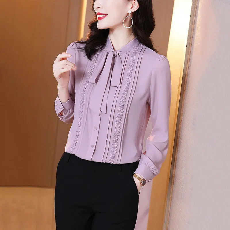 

Fashion chiffon shirt women 2021 spring new women's western style lace-up design chiffon inner jacket women