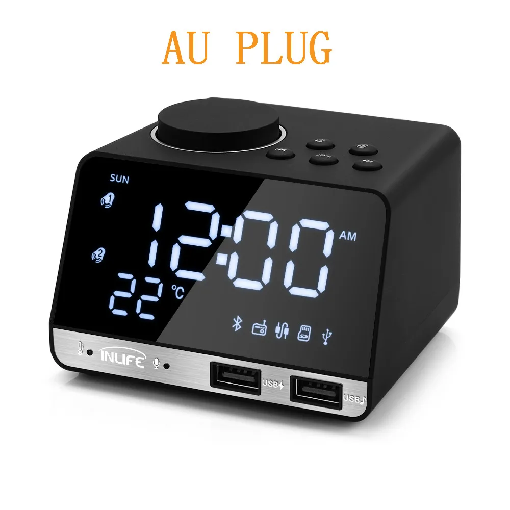 AU plug Black Inlife K11 Bluetooth 4,2 радио будильник динамик с 2 usb-портами светодиодный цифровой будильник декорация дома Повтор Настольные часы - Цвет: AU plug Black