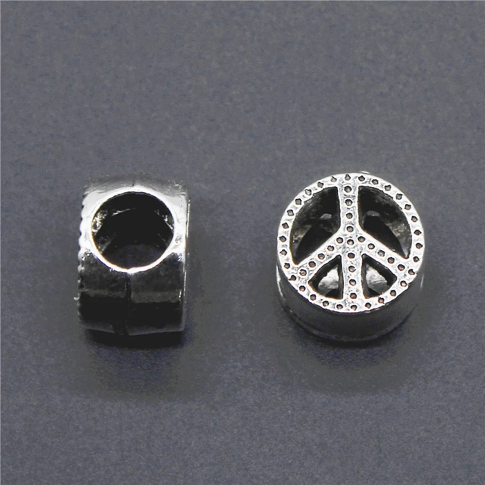 

10pcs Peace European Big Hole Beads For Jewelry Making 10x10x7mm Antique Silver Color Jewelry Accessories