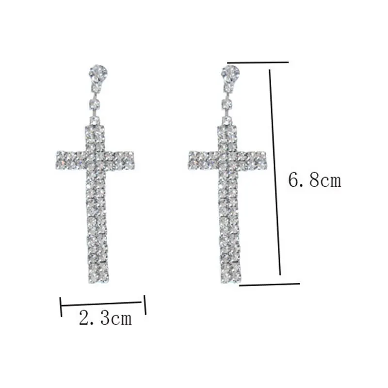 

Bridal Crystal Cross Shape Long Earrings Sparkly Silver Color Rhinestone Dangle Earrings For Women Wedding Jewelry Gifts