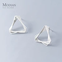 modian simple design 925 sterling silver hollow triangle square stud earring for women fashion geometric ear pin fine jewelry