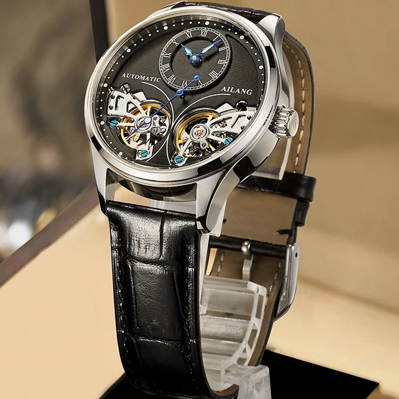 2022 New AILANG Brand Men Automatic mechanical Watches Top Leatehr Waterproof Steampunk Watches Mens Skeleton Clock Rome Relogio