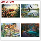 Алмазная вышивка LIPHISFUN, пейзаж, домик в лесу, озеро, алмазная живопись, вышивка крестиком из смолы, квадратныйкруглый Декор для дома