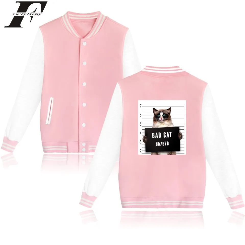 

latest Bad Cat printed funny fashion hip hop Baseball Jacket men women Sweatshirts coats tops casual long sleeve hoodies Jackets