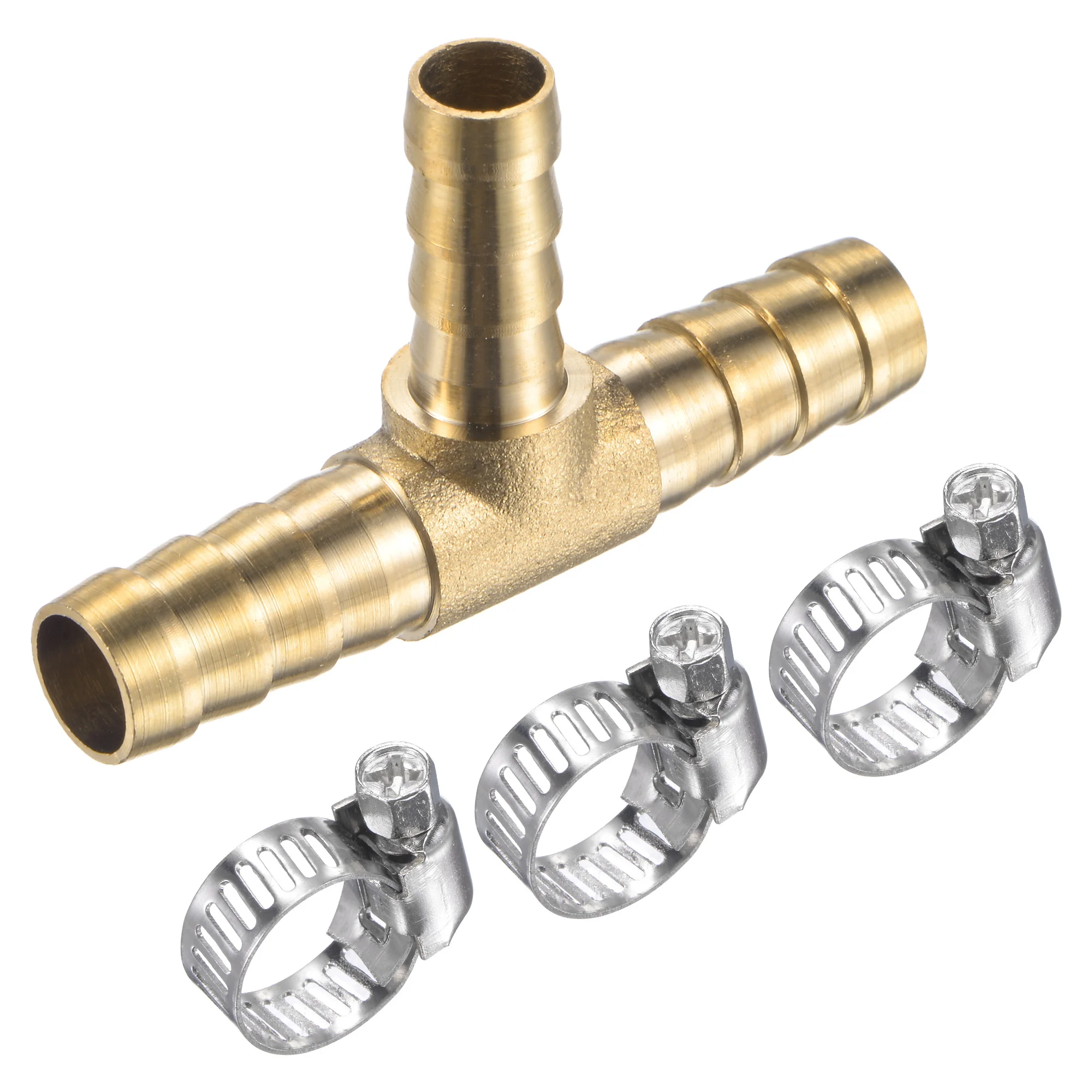 

Uxcell Brass Hose Barb Fitting 5/16" x 5/16" x 1/4" OD Tee Pipe Connector with Stainless Steel Hose Clamps 1 Set