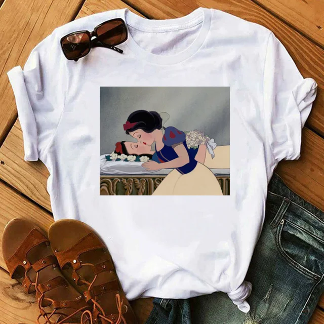 BONJEAN Women Clothes New Summer Thin Section Tshirt Spoof Princess Streetwear Lesbian Gay T-shirt Funny Female Tops Tee | Женская