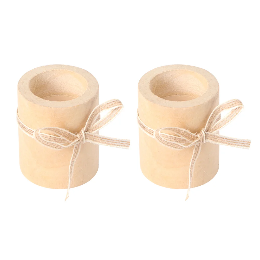 

2 Pcs Wooden Candlestick Elegant Candle Holder High Cylinder Candlestand Home Ornament Desktop Decor Festival Gift with Hemp Rop