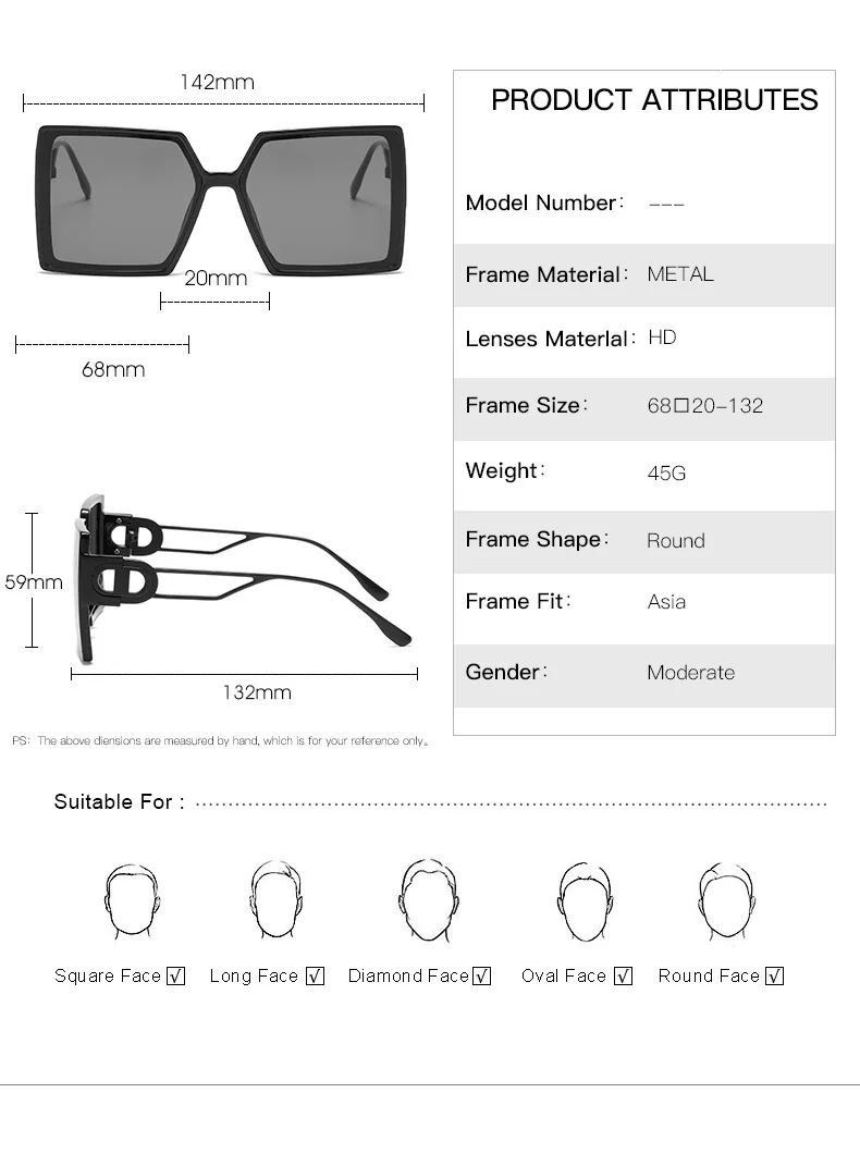 

New Fashion Sunglasses European and American Fashion Box Women's Sunglasses Versatile Sunglasses