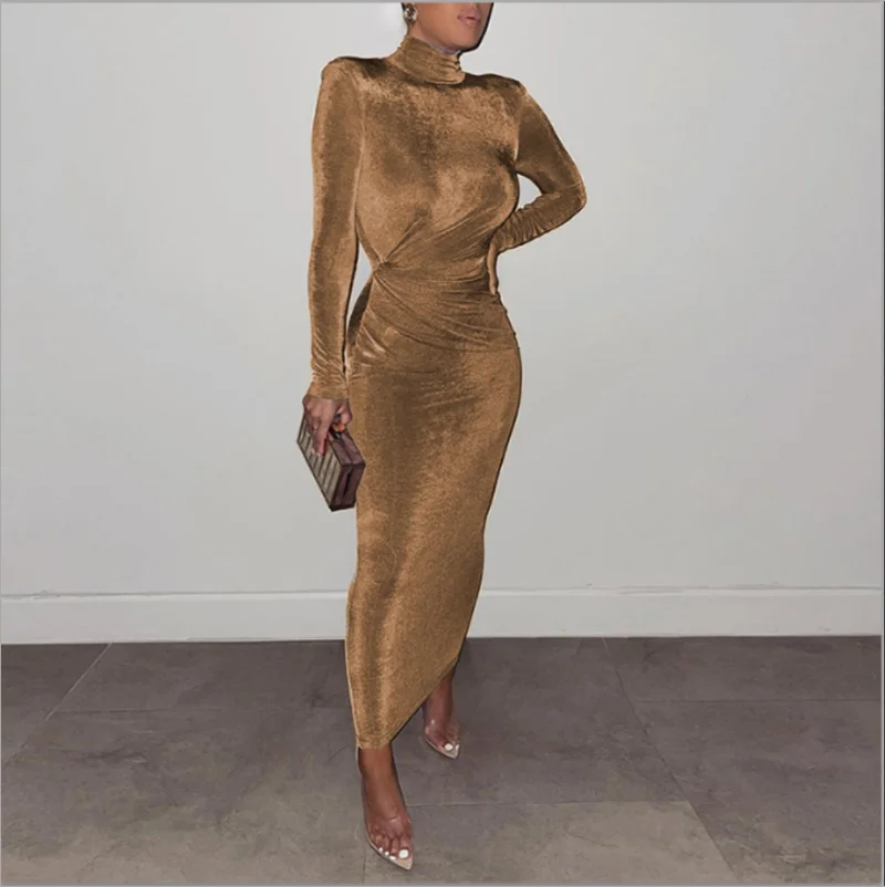 

Chic Turtleneck Long Sleeve Maxi Dress for Women Autumn Winter Elegant Fashion Sexy Bodycon Dresses Women's Festival