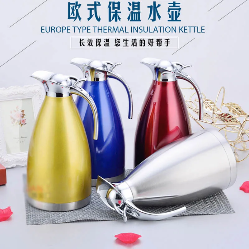 

Кастрюля с вакуумной изоляцией из нержавеющей стали, двухслойный термос, Европейский кофейник, бытовая бутылка для горячей воды, 2 л, холодн...