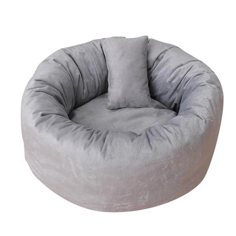 Gray Pets Shag Plush Donut Cuddler Calming Bed Round Plush Cat Dog Mat Sleeping Bed with Pillow E2S - Цвет: Gray