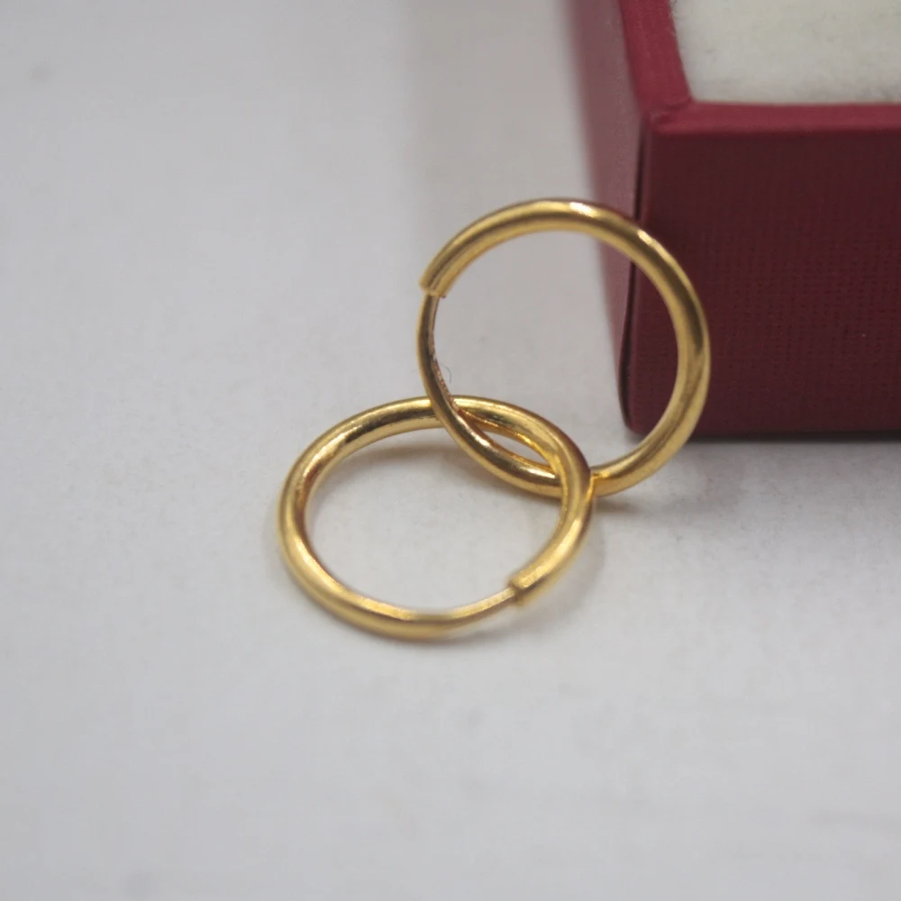 Настоящие серьги-кольца из желтого золота 24 k, гладкие серьги-кольца 10 мм