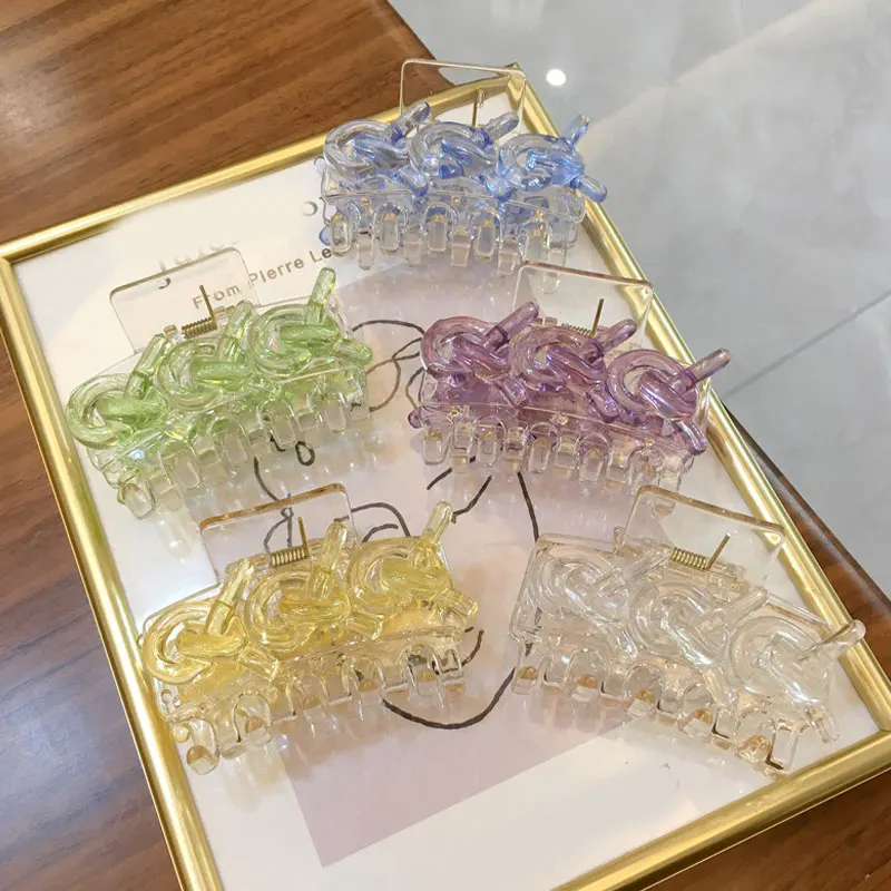 

Large Size hairpin Transparent Candy Colors Hair Claws Resin Chain Catch Clip Hair Clamp Geometric Irregular Hair Accessories