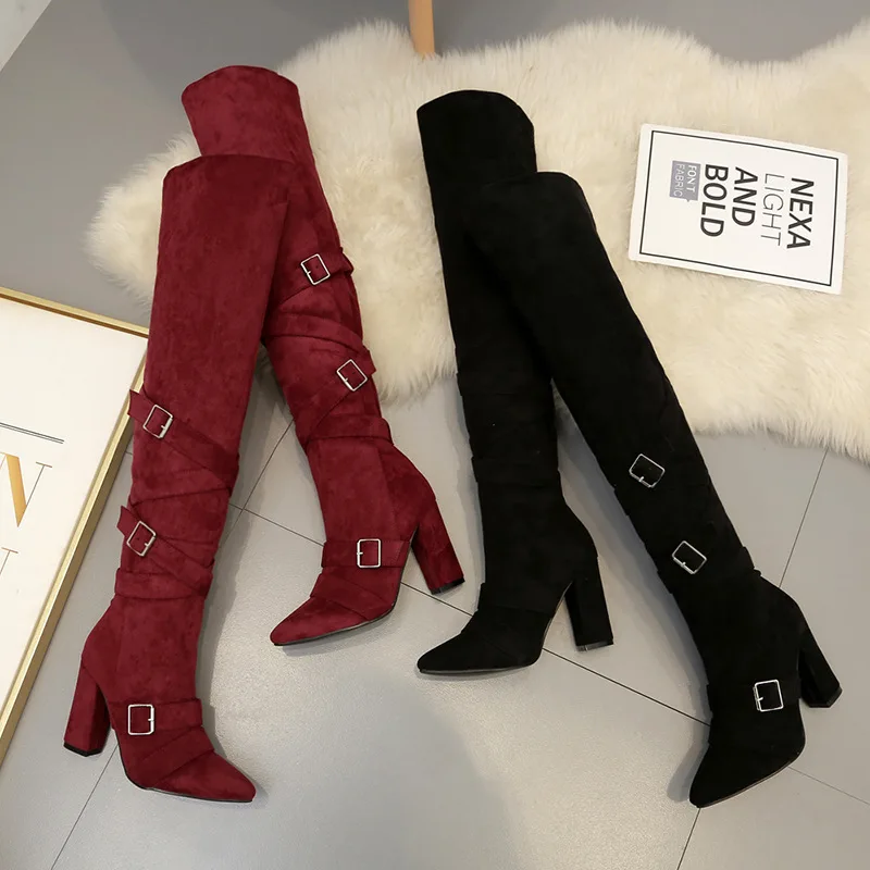 Женская обувь 2019 г. Теплые женские зимние сапоги тонкие на высоком толстом