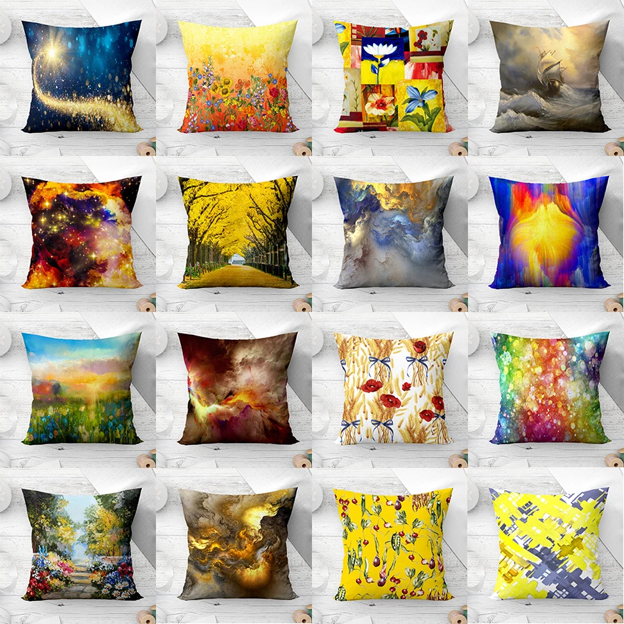 

Golden Painting Pillow Cover Soft Pillow Cases Simple Cushion Cover Throw Pillowcase for Living Room Sofa Home