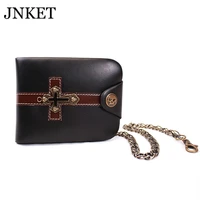 jnket crucifix skull punk wallet pu leather wallet mens billfold folding clutch wallet card holder detachable metal chain