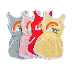 Комбинезон с шортами, для девочек и мальчиков, на возраст 0-18 месяцев, Радужный, без рукавов принт буквы